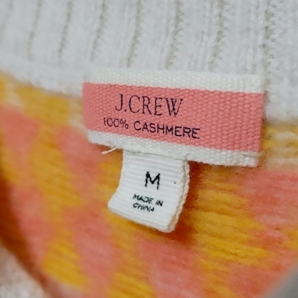 J. Crew Pink Orange Geometric Stripe Cashmere Crew Sweater Women's Size Medium - Picture 8 of 10